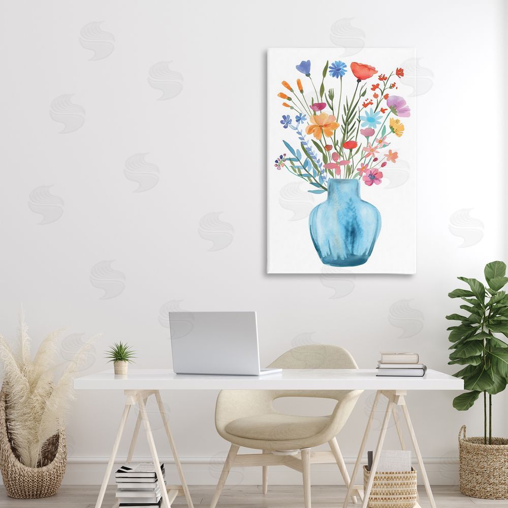 LSR Design Studio Watercolor Vase Blue Bouquet Canvas Art on Wall