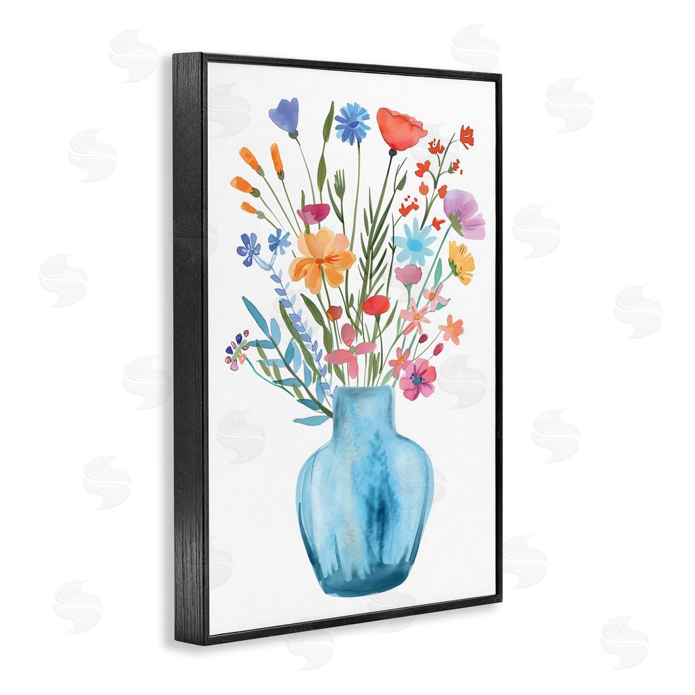 LSR Design Studio Watercolor Vase Blue Bouquet Black Framed Giclee Wall Art Print