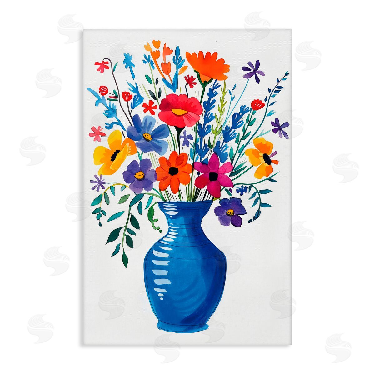 LSR Design Studio Colorful Bouquet Blue Red Canvas Wall Art Print