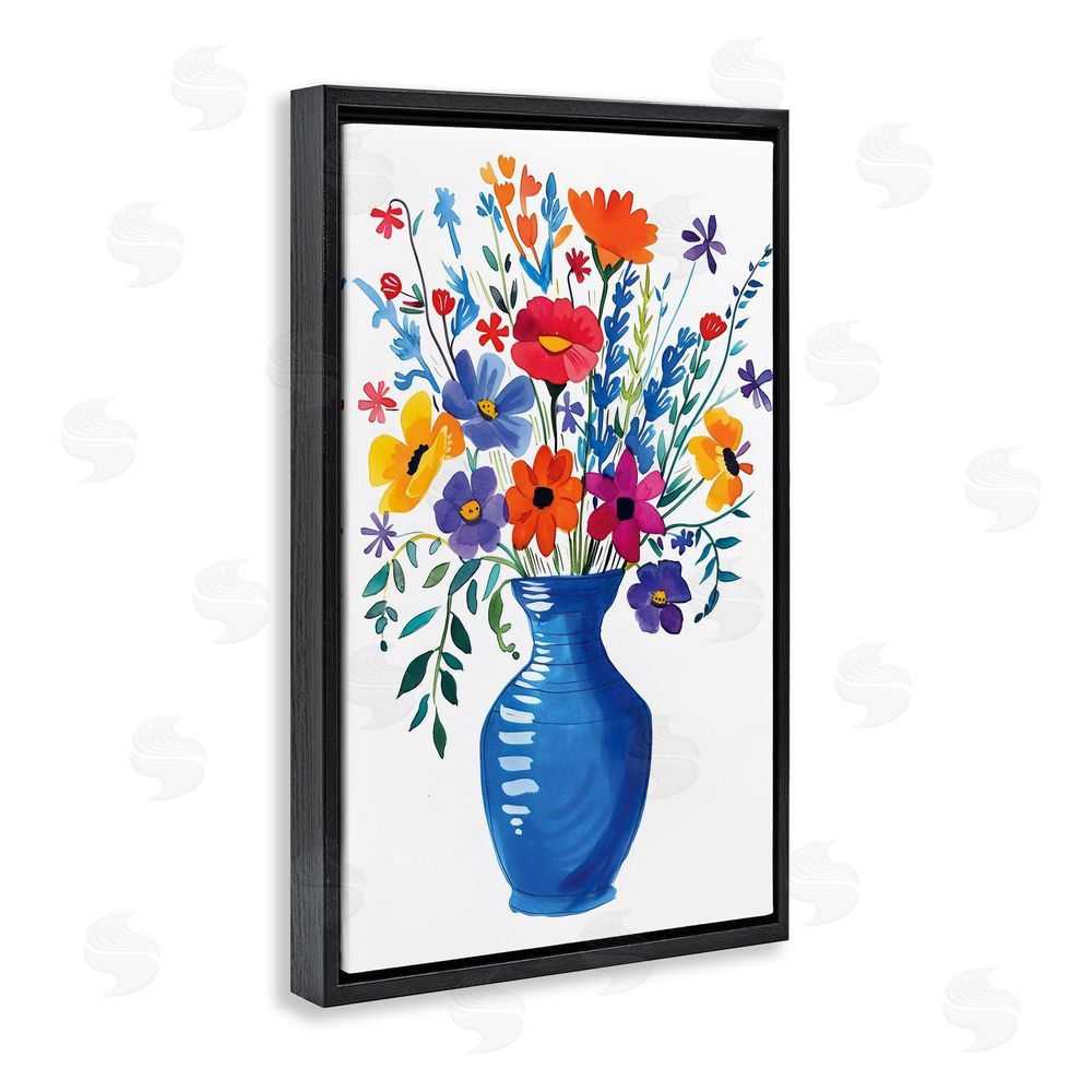 LSR Design Studio Colorful Bouquet Blue Red Black Floating Frame Canvas Wall Art Print