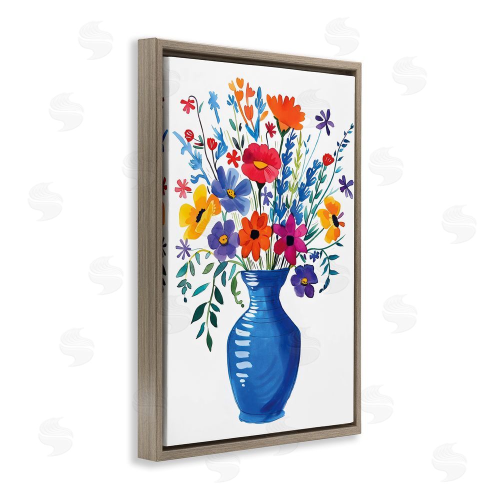 LSR Design Studio Colorful Bouquet Blue Red Brown Floating Frame Canvas Wall Art Print