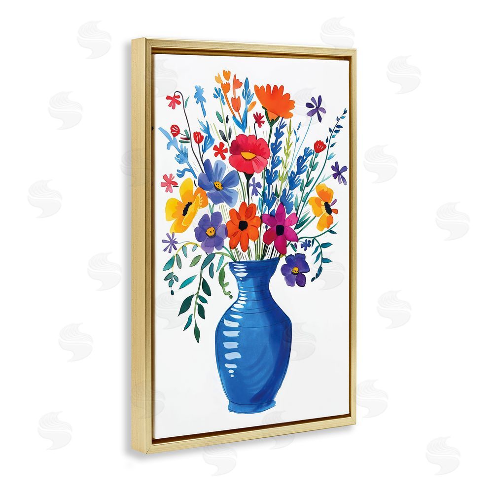 LSR Design Studio Colorful Bouquet Blue Red Gold Floating Frame Canvas Wall Art Print
