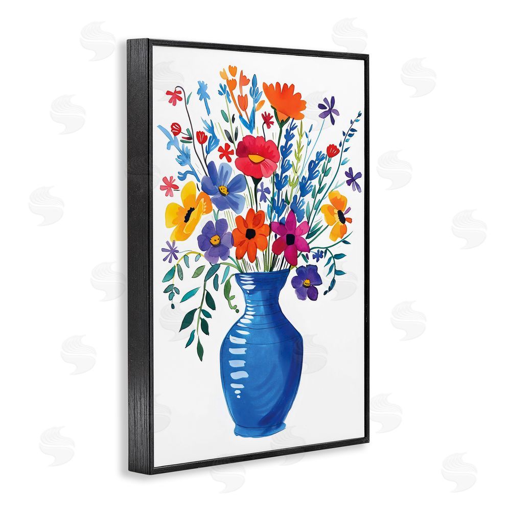 LSR Design Studio Colorful Bouquet Blue Red Black Framed Giclee Wall Art Print