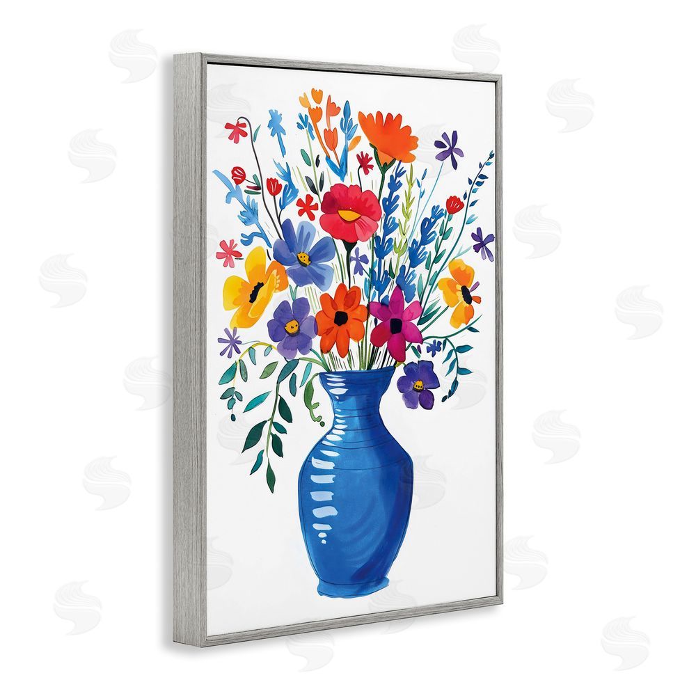 LSR Design Studio Colorful Bouquet Blue Red Gray Framed Giclee Wall Art Print