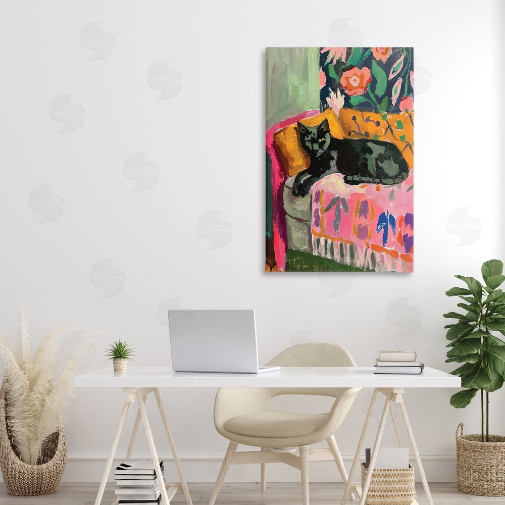 LSR Design Studio Relaxed Kitty on Couch Canvas Art on Wall