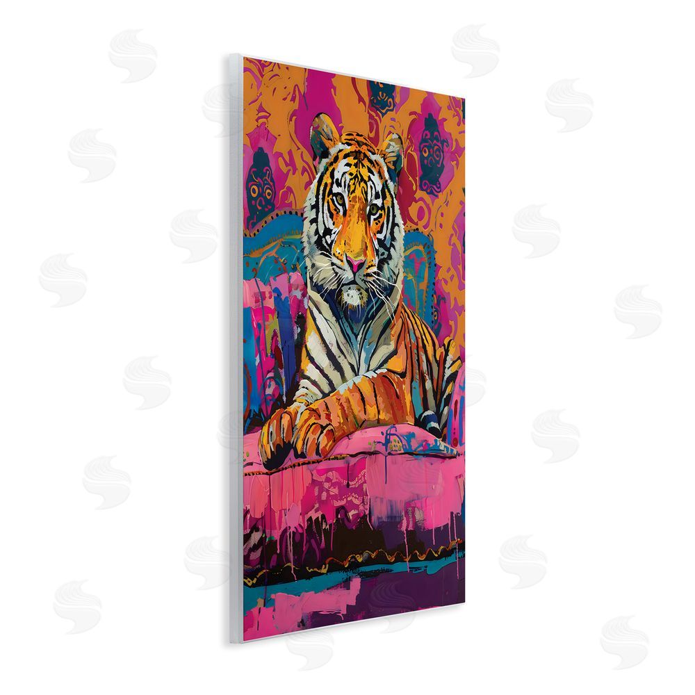 LSR Design Studio Lounging Tiger over Orange Pink Wall Plaque Art Print