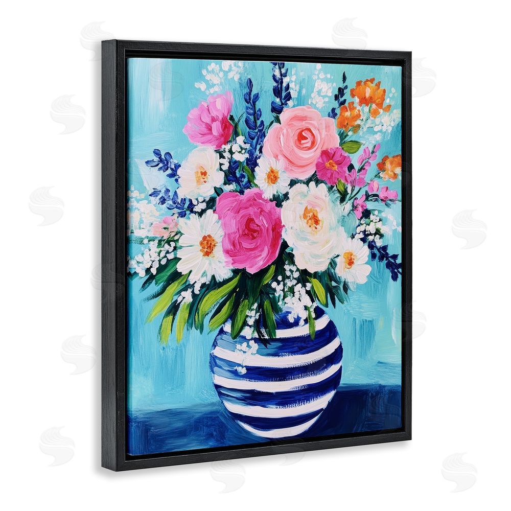 Petal Prints Design Flowers in Shabby Chic Vase Black Floating Frame Canvas Wall Art Print