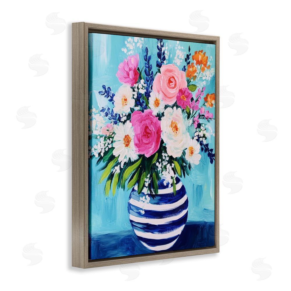 Petal Prints Design Flowers in Shabby Chic Vase Brown Floating Frame Canvas Wall Art Print