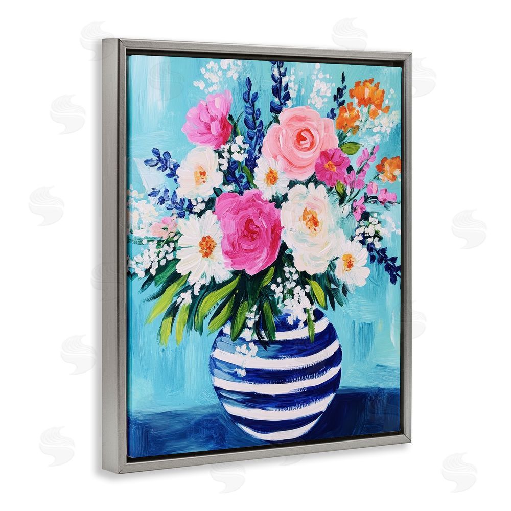 Petal Prints Design Flowers in Shabby Chic Vase Gray Floating Frame Canvas Wall Art Print