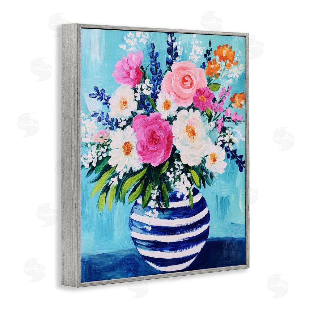 Petal Prints Design Flowers in Shabby Chic Vase Gray Framed Giclee Wall Art Print