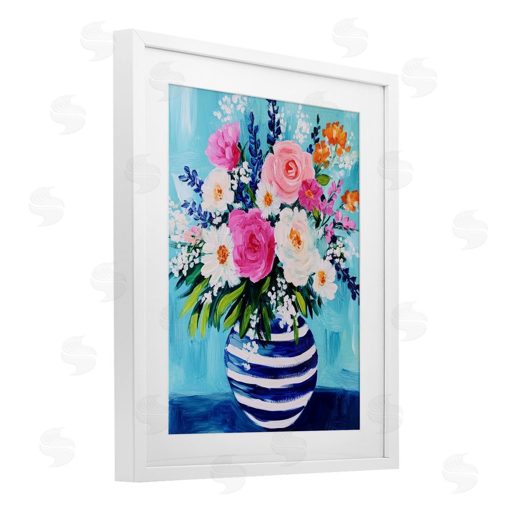 Petal Prints Design Flowers in Shabby Chic Vase White Framed Print Under Glass with Mat Wall Art