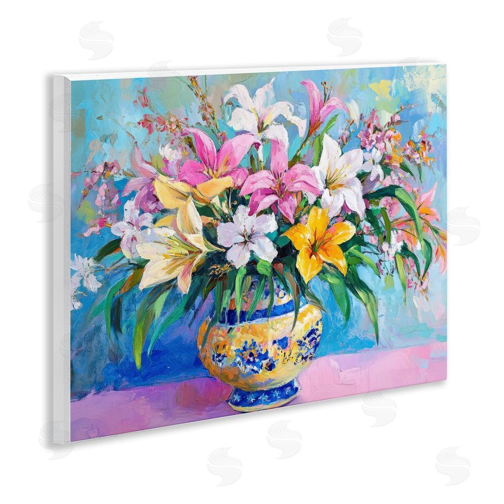 Petal Prints Design Bold Lilies over Blue Wall Plaque Art Print