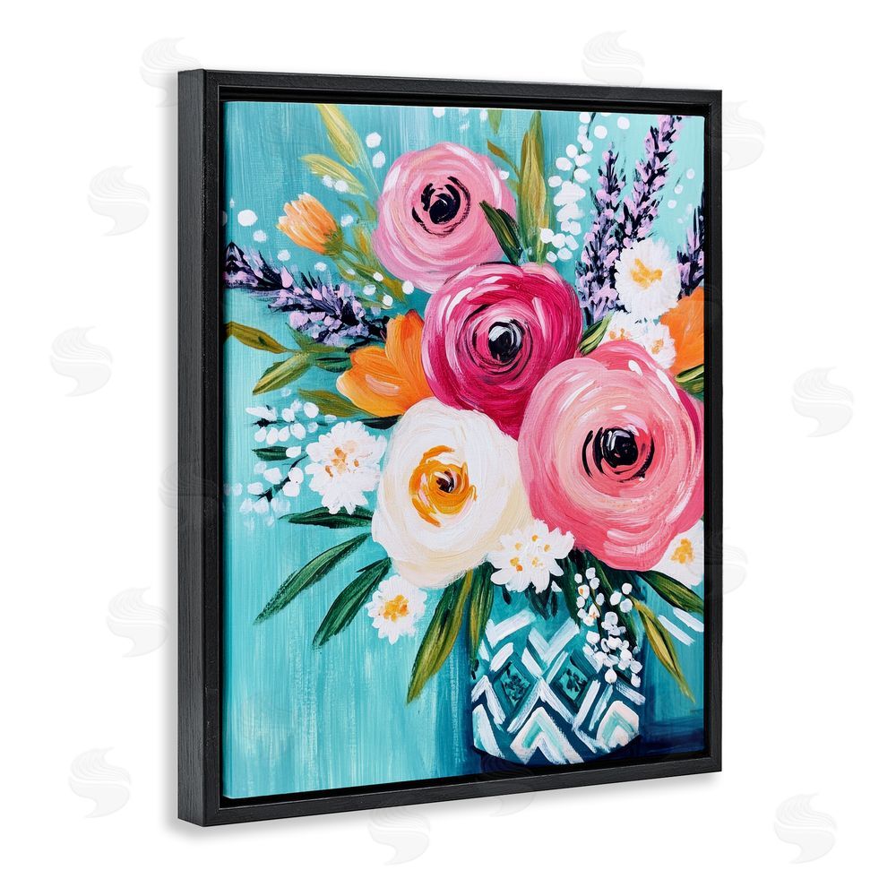Petal Prints Design Decorative Vase Ranunculus Bouquet Black Floating Frame Canvas Wall Art Print