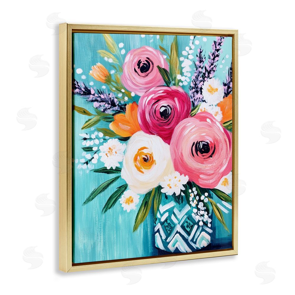 Petal Prints Design Decorative Vase Ranunculus Bouquet Gold Floating Frame Canvas Wall Art Print