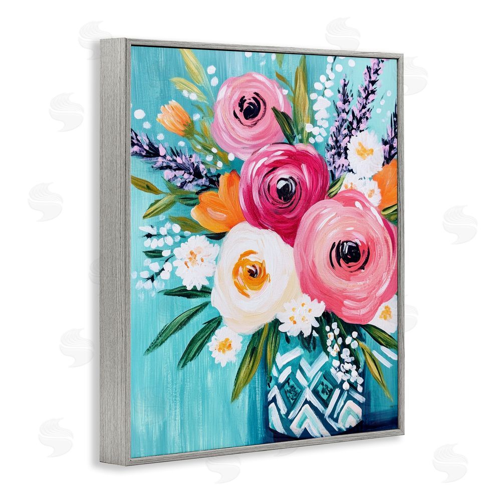Petal Prints Design Decorative Vase Ranunculus Bouquet Gray Framed Giclee Wall Art Print