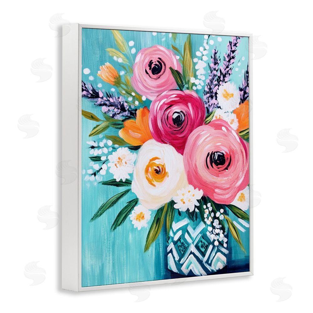 Petal Prints Design Decorative Vase Ranunculus Bouquet White Framed Giclee Wall Art Print