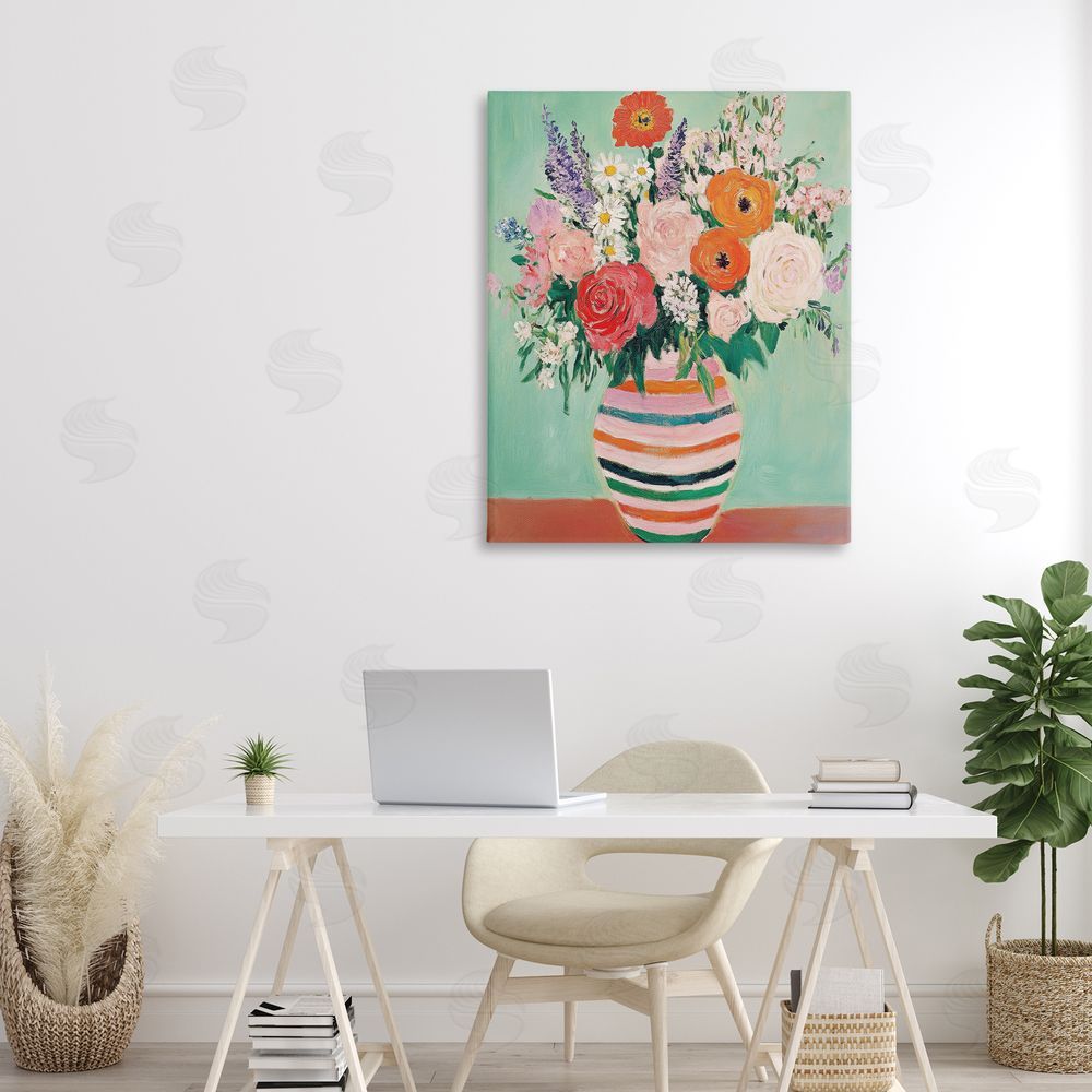Petal Prints Design Green and Orange Floral Bouquet Canvas Art on Wall