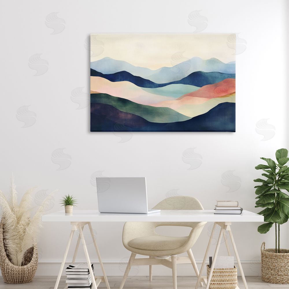 Petal Prints Design Blue Abstract Mountain Landscape Canvas Art on Wall