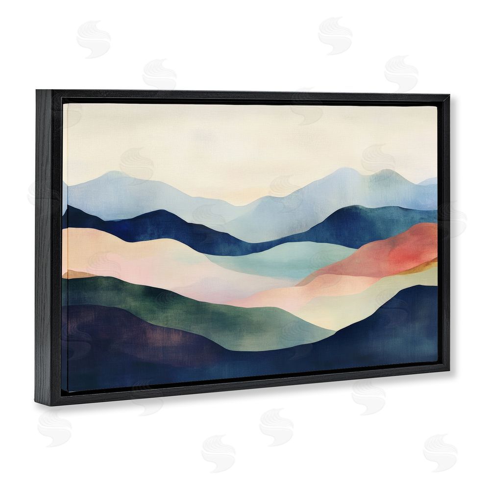 Petal Prints Design Blue Abstract Mountain Landscape Black Floating Frame Canvas Wall Art Print
