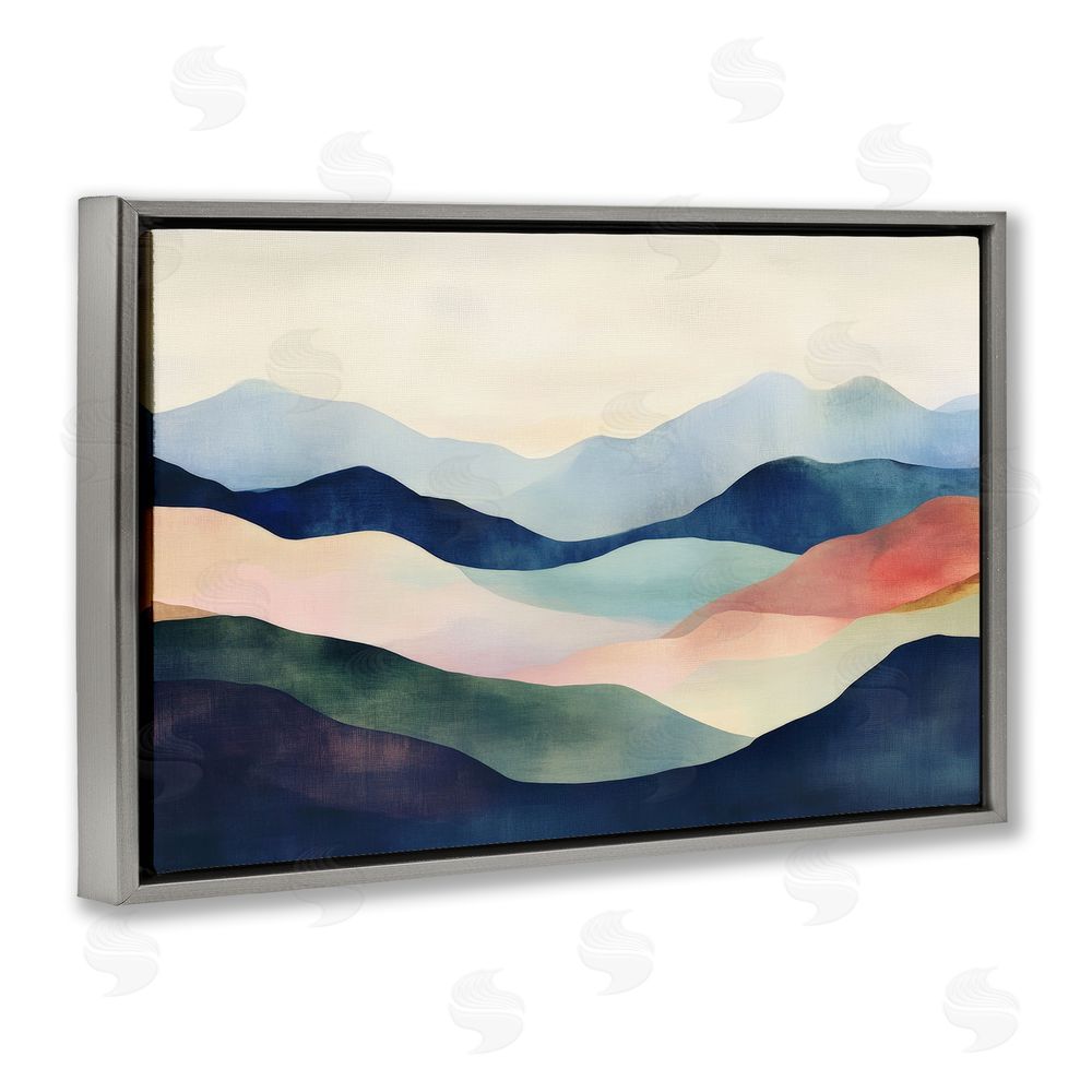 Petal Prints Design Blue Abstract Mountain Landscape Gray Floating Frame Canvas Wall Art Print