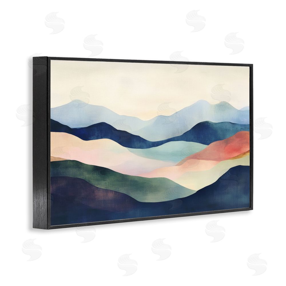 Petal Prints Design Blue Abstract Mountain Landscape Black Framed Giclee Wall Art Print