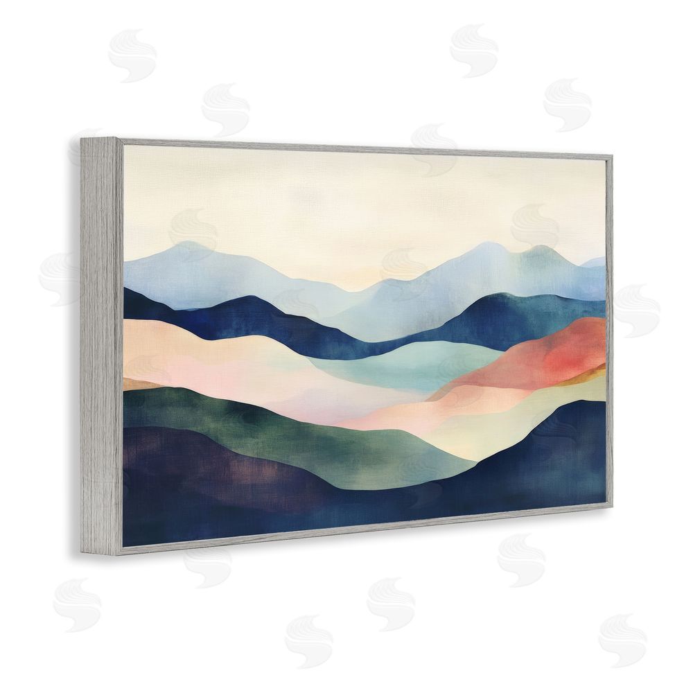 Petal Prints Design Blue Abstract Mountain Landscape Gray Framed Giclee Wall Art Print