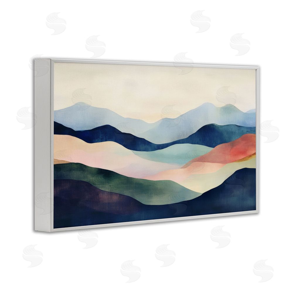 Petal Prints Design Blue Abstract Mountain Landscape White Framed Giclee Wall Art Print