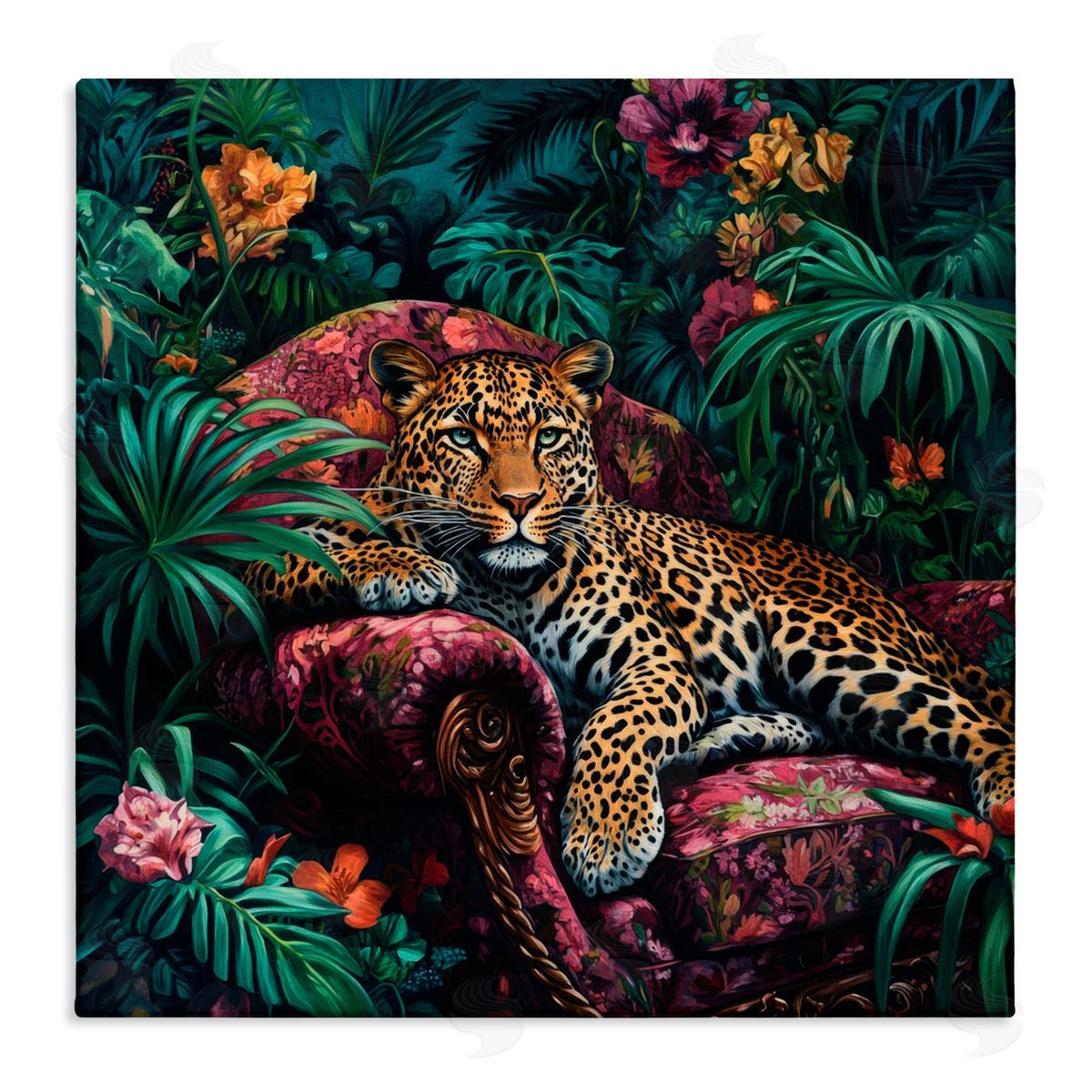 Petal Prints Design Fashionable Leopard in Jungle Canvas Wall Art Print