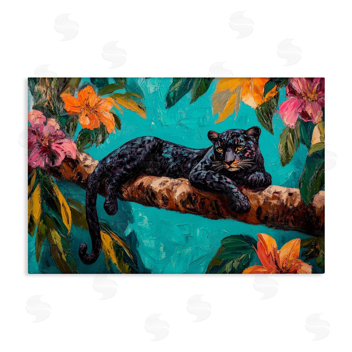 Petal Prints Design Lazy Day Black Leopard Canvas Wall Art Print