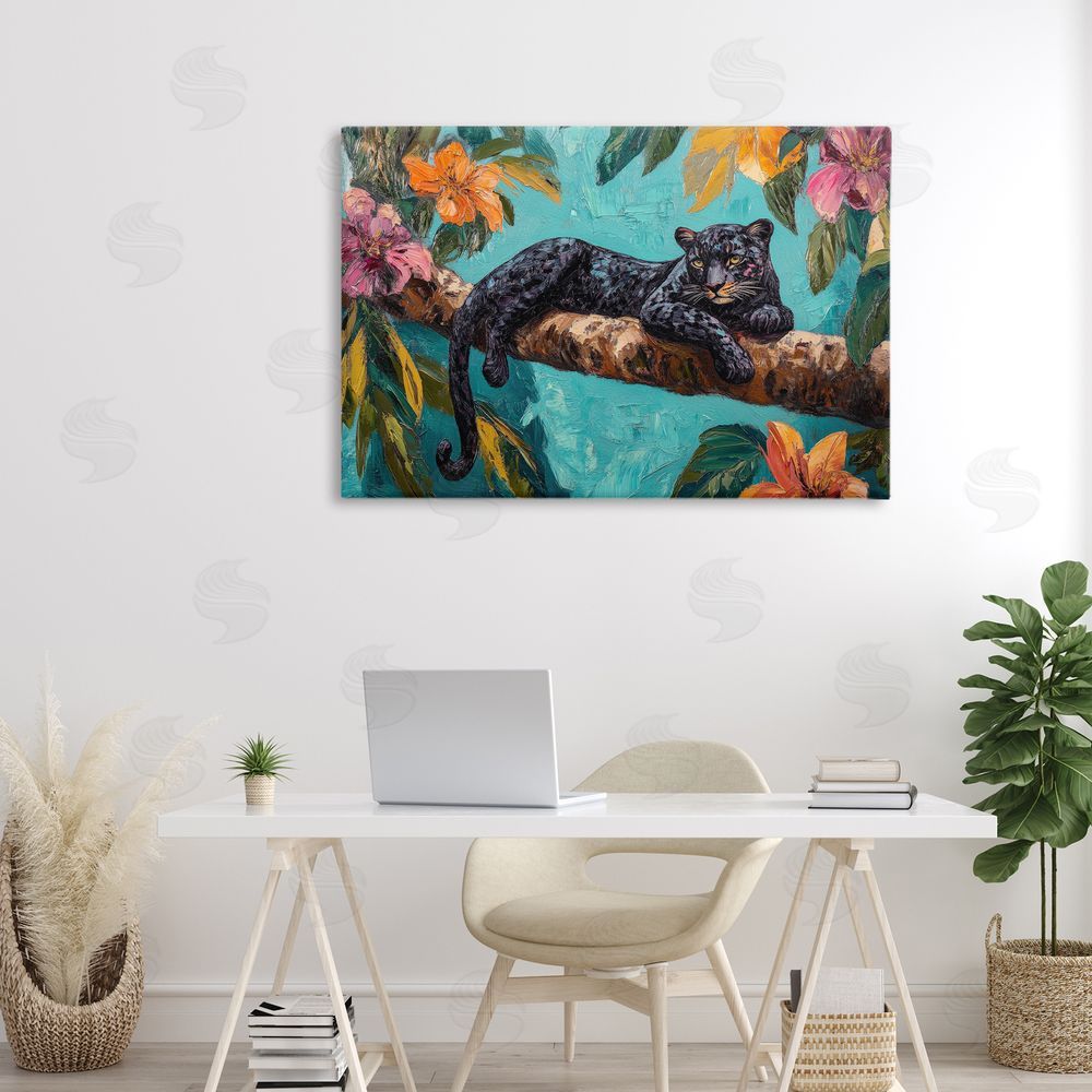 Petal Prints Design Lazy Day Black Leopard Canvas Art on Wall