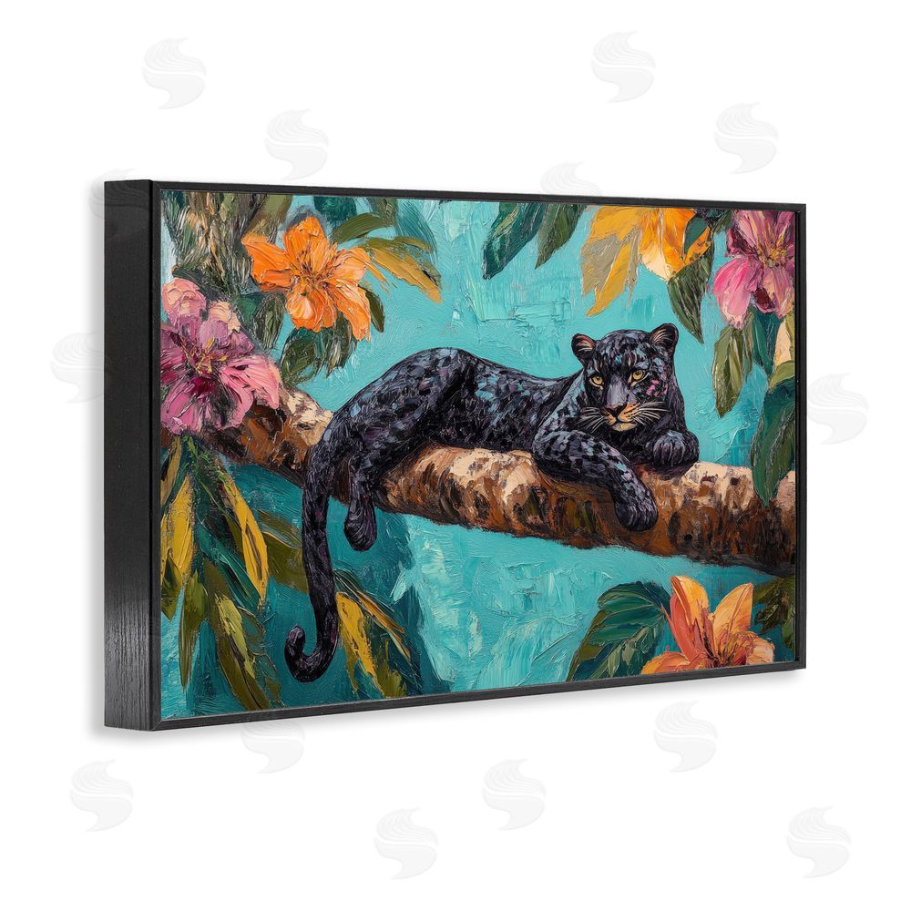 Petal Prints Design Lazy Day Black Leopard Black Framed Giclee Wall Art Print