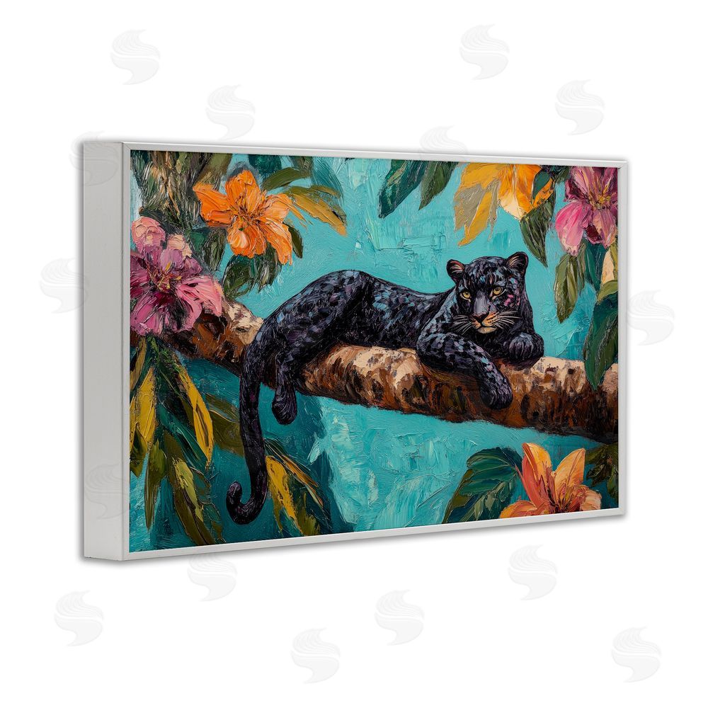 Petal Prints Design Lazy Day Black Leopard White Framed Giclee Wall Art Print
