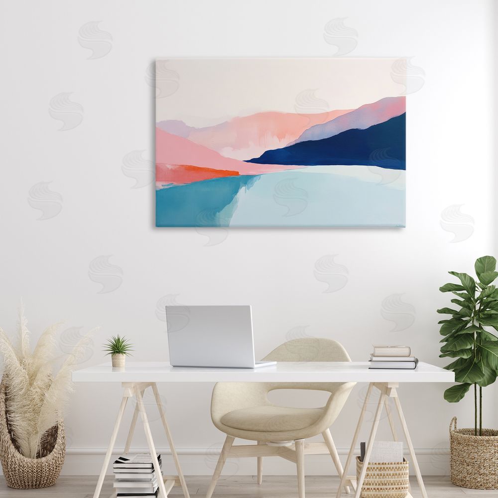 Petal Prints Design Minimalist Landscape Blue and Pink Canvas Art on Wall