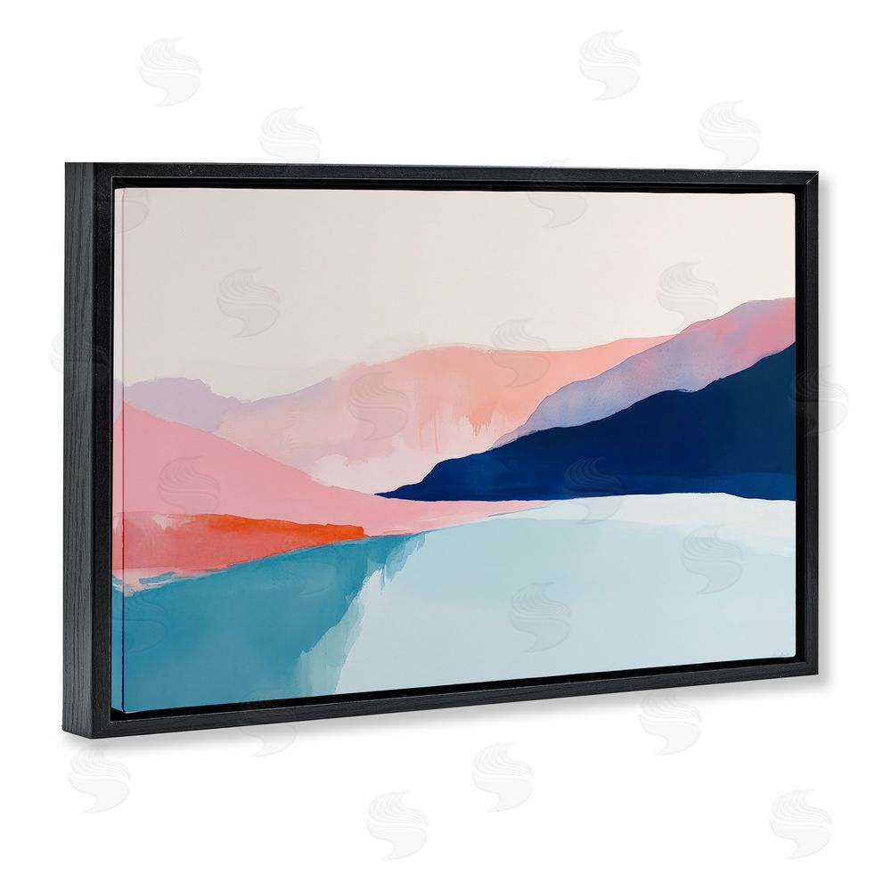 Petal Prints Design Minimalist Landscape Blue and Pink Black Floating Frame Canvas Wall Art Print