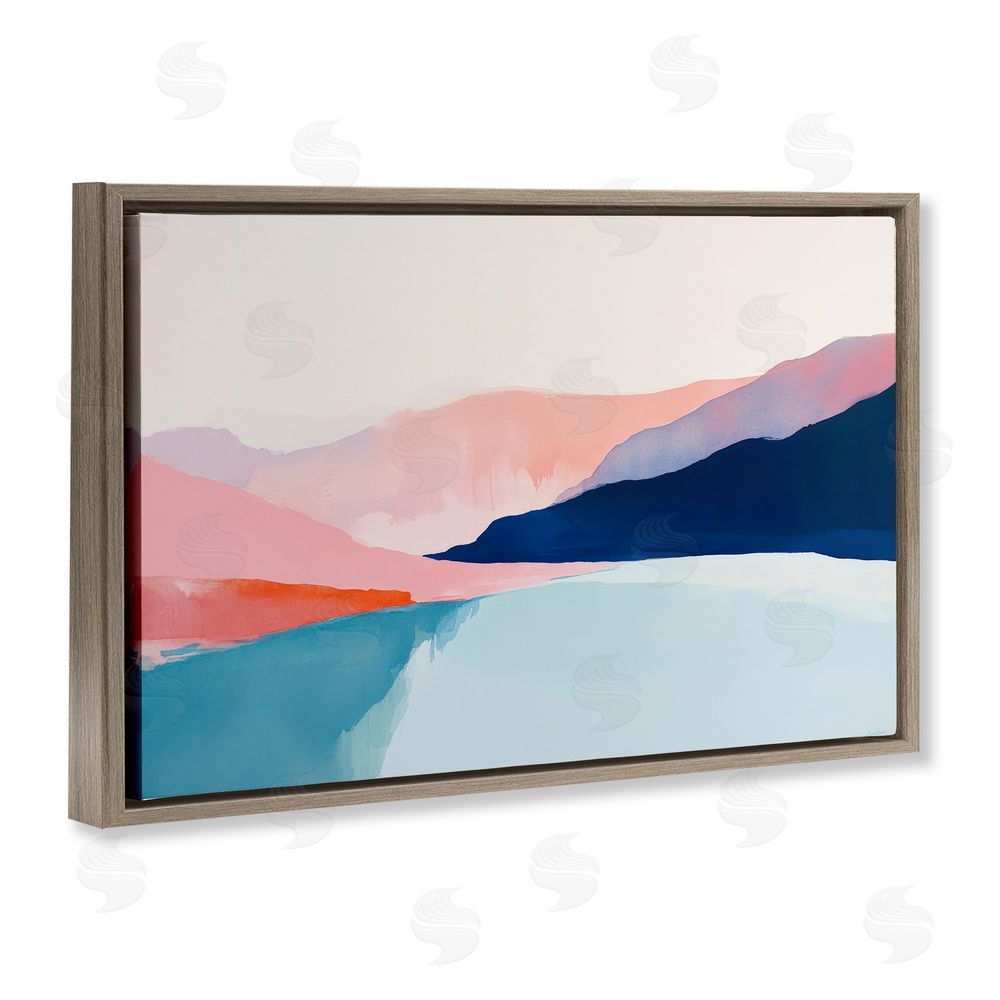 Petal Prints Design Minimalist Landscape Blue and Pink Brown Floating Frame Canvas Wall Art Print