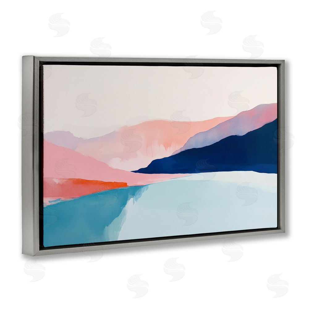 Petal Prints Design Minimalist Landscape Blue and Pink Gray Floating Frame Canvas Wall Art Print