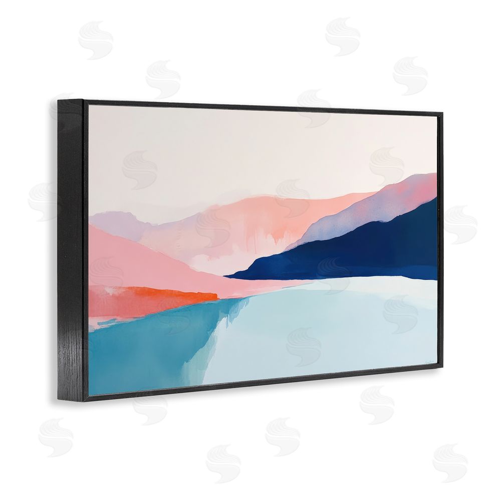 Petal Prints Design Minimalist Landscape Blue and Pink Black Framed Giclee Wall Art Print