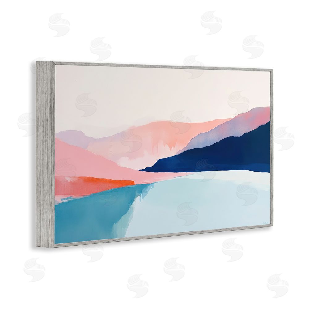 Petal Prints Design Minimalist Landscape Blue and Pink Gray Framed Giclee Wall Art Print