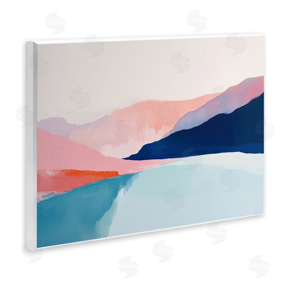 Petal Prints Design Minimalist Landscape Blue and Pink Wall Plaque Art Print