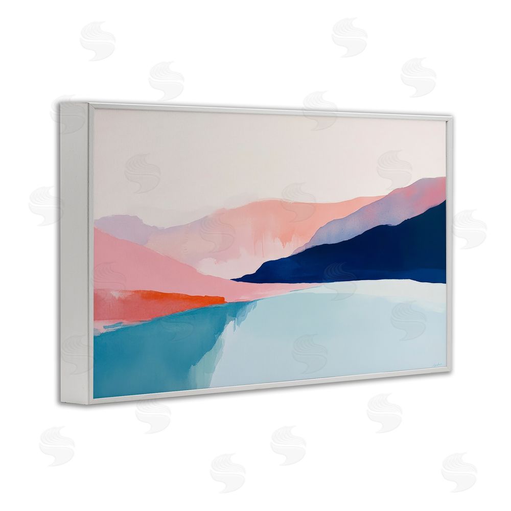Petal Prints Design Minimalist Landscape Blue and Pink White Framed Giclee Wall Art Print
