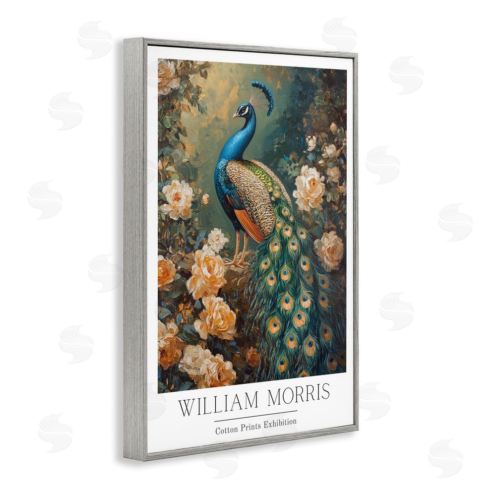 Petal Prints Design Vintage Morris Inspired Blue Peacock Gray Framed Giclee Wall Art Print