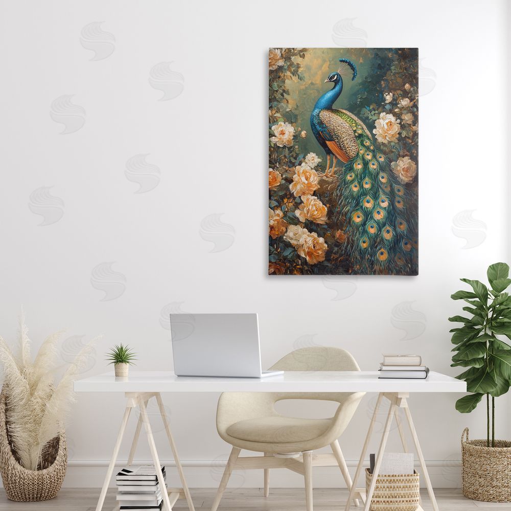 Petal Prints Design Blue Morris Inspired Peacock Canvas Art on Wall
