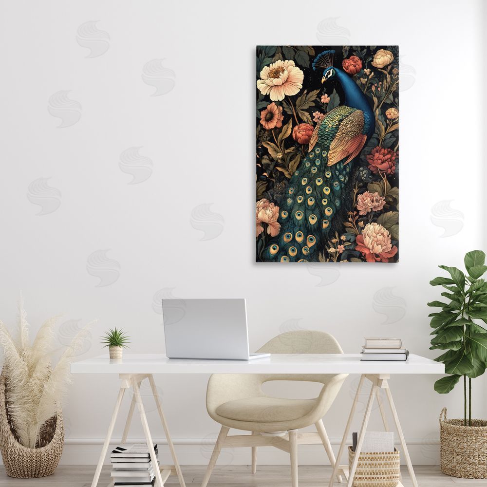 Petal Prints Design Vintage Peacock in Florals Canvas Art on Wall