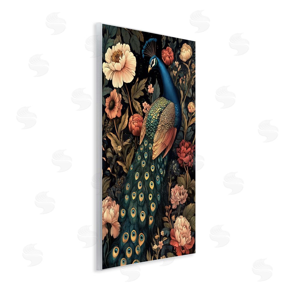 Petal Prints Design Vintage Peacock in Florals Wall Plaque Art Print