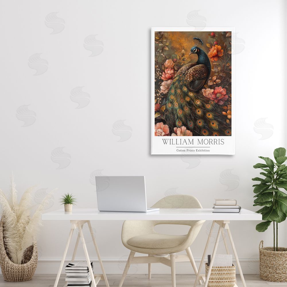 Petal Prints Design Vintage Morris Inspired Red Peacock Canvas Art on Wall