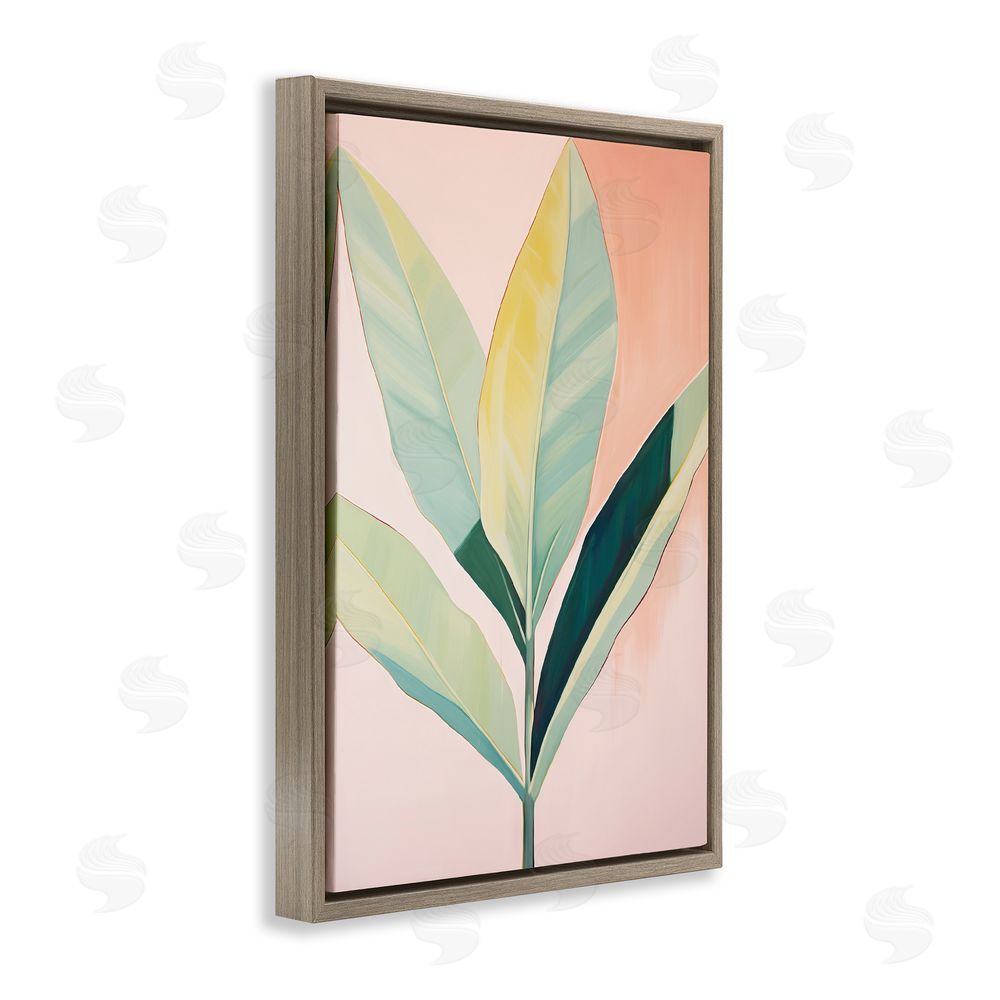 Sisi and Seb Tropical Pastel Plant Palms Brown Floating Frame Canvas Wall Art Print