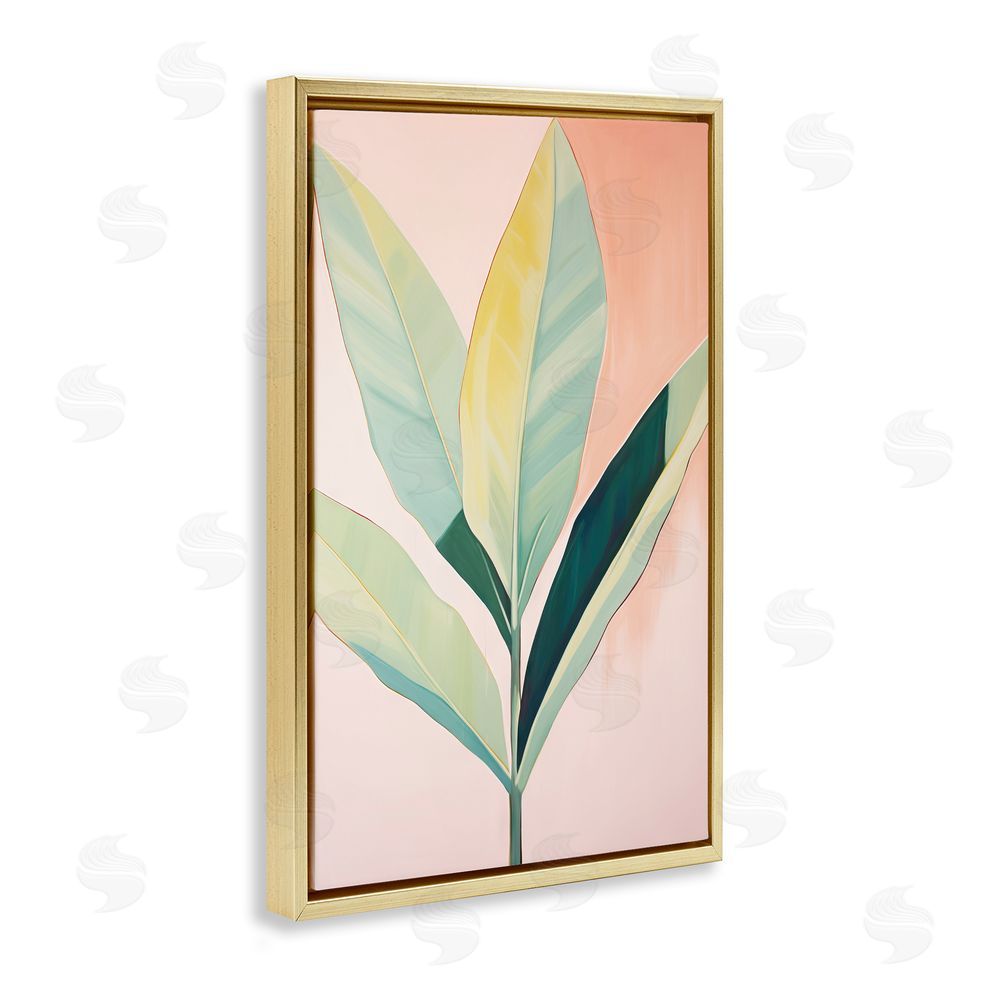 Sisi and Seb Tropical Pastel Plant Palms Gold Floating Frame Canvas Wall Art Print