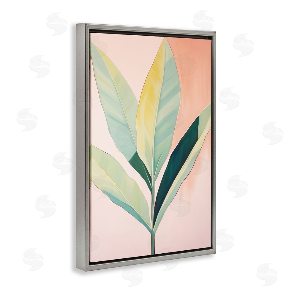 Sisi and Seb Tropical Pastel Plant Palms Gray Floating Frame Canvas Wall Art Print