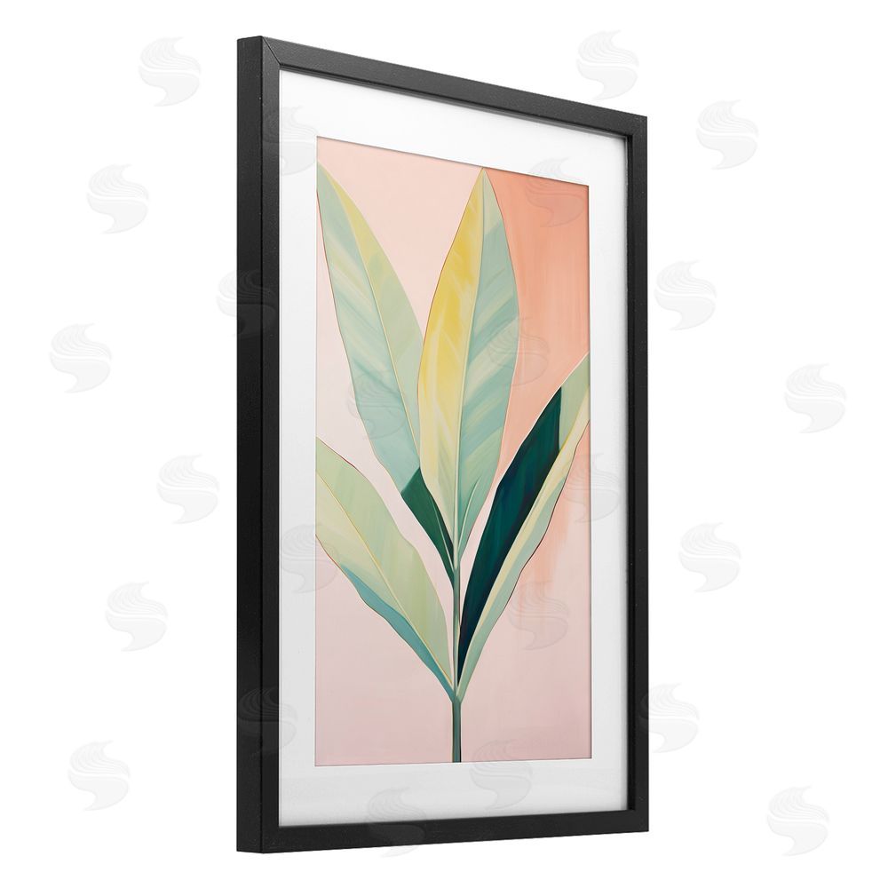 Sisi and Seb Tropical Pastel Plant Palms Black Framed Print Under Glass with White Mat Wall Art