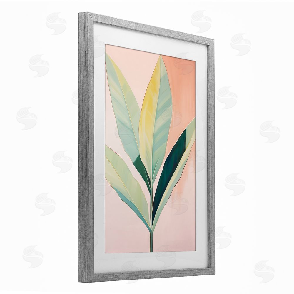 Sisi and Seb Tropical Pastel Plant Palms Gray Framed Print Under Glass with White Mat Wall Art